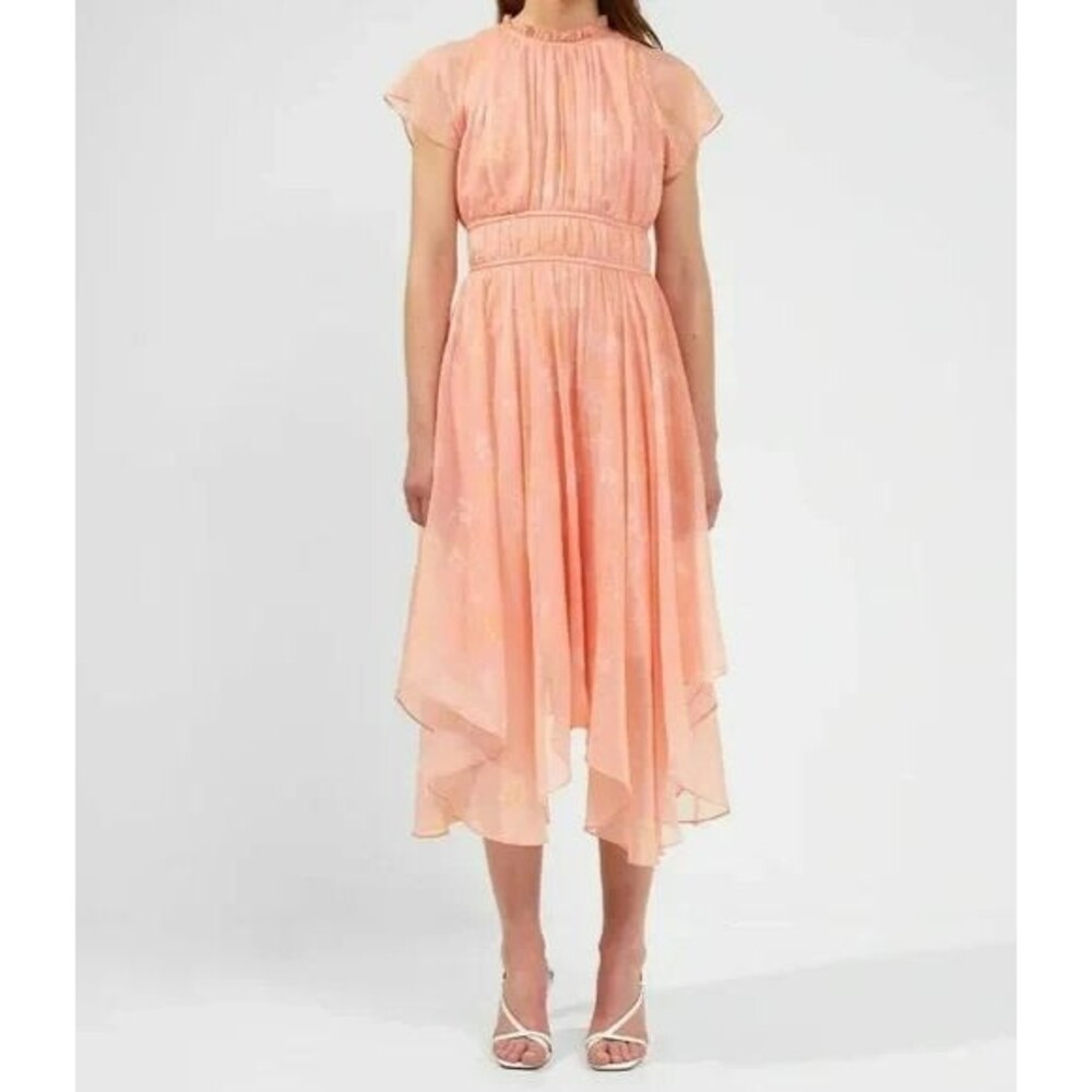 NWT French Connection Coral Floral Peach Diana Rec Crinkle Flowing Dress Size 12